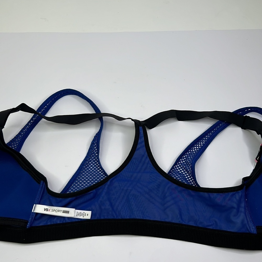 VICTORIA’S SECRET VSX SPORTS BRA BLUE MESH GEOMETRIC PRINT SZ 36C - Picture 8 of 9